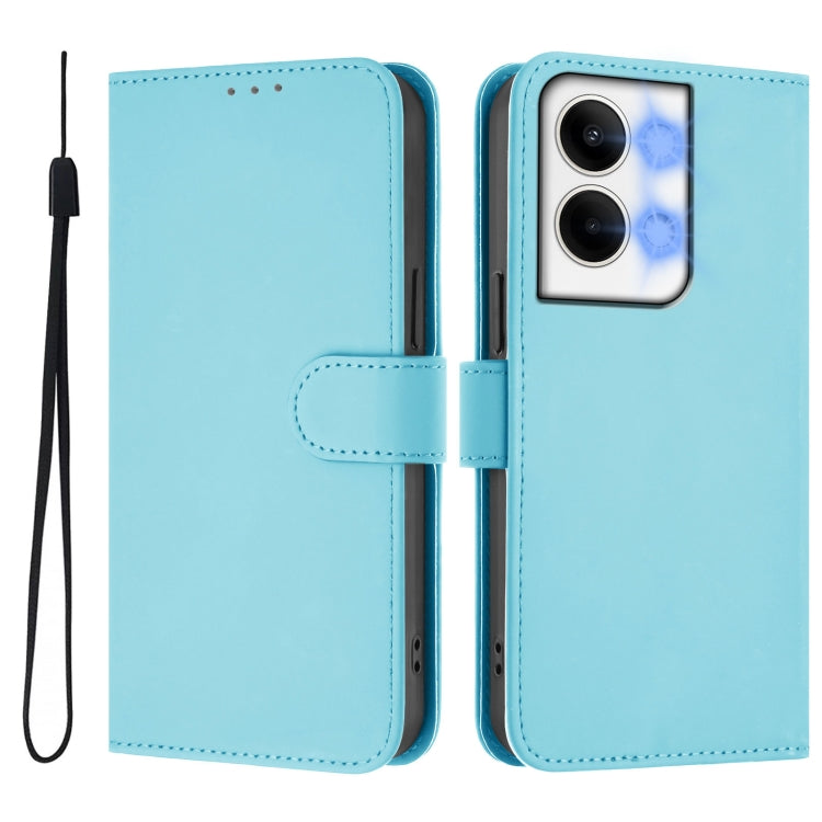 For OPPO Reno9 5G / Reno9 Pro 5G Skin Feel Solid Color Leather Phone Case with Lanyard