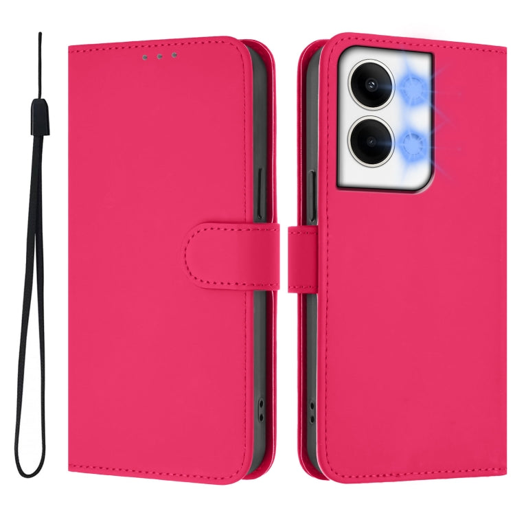 For OPPO Reno9 5G / Reno9 Pro 5G Skin Feel Solid Color Leather Phone Case with Lanyard