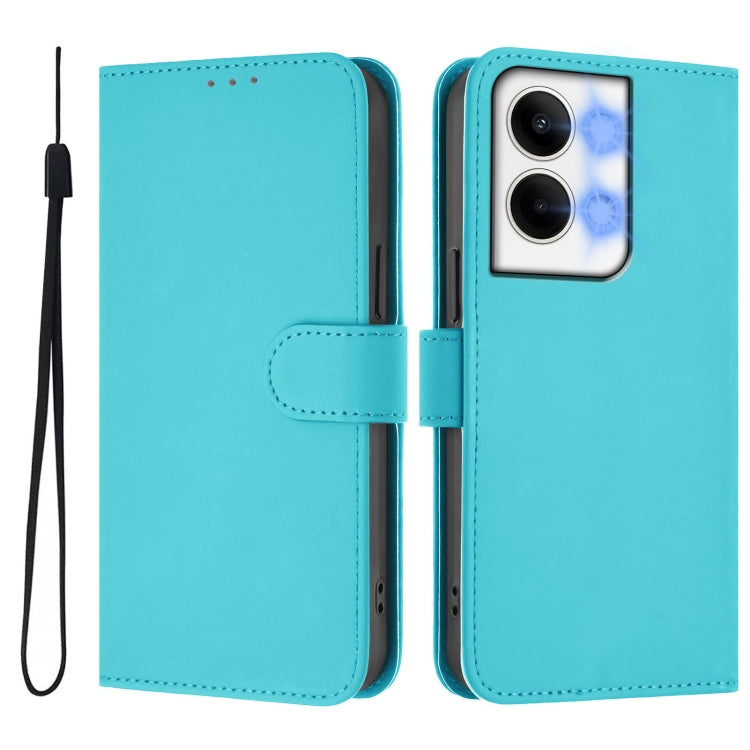 For OPPO Reno9 5G / Reno9 Pro 5G Skin Feel Solid Color Leather Phone Case with Lanyard