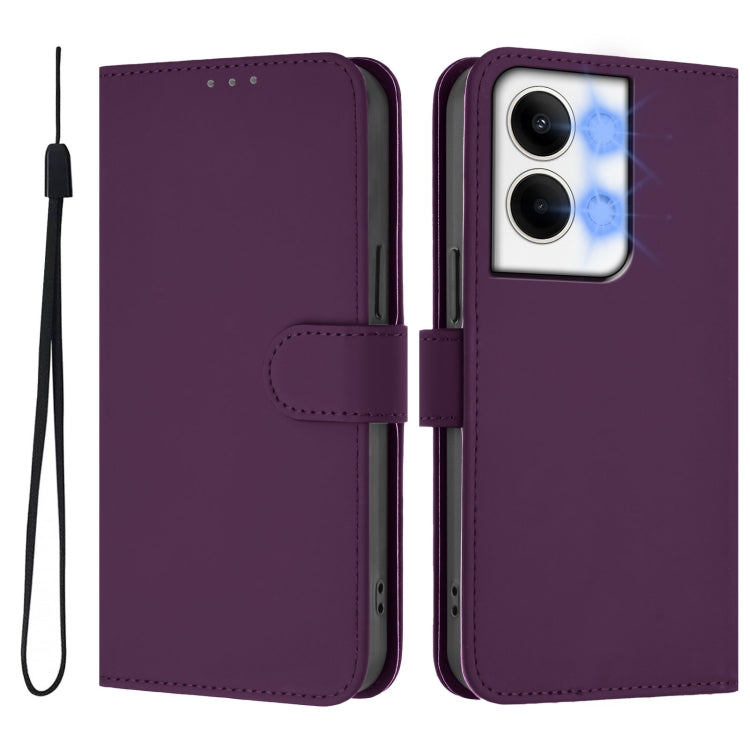 For OPPO Reno9 5G / Reno9 Pro 5G Skin Feel Solid Color Leather Phone Case with Lanyard
