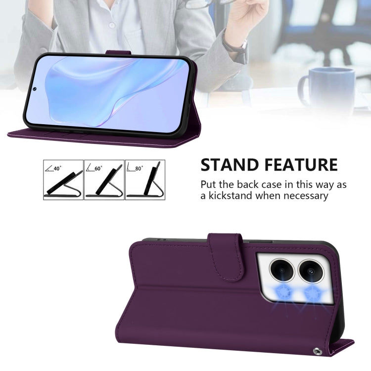 For OPPO Reno9 5G / Reno9 Pro 5G Skin Feel Solid Color Leather Phone Case with Lanyard