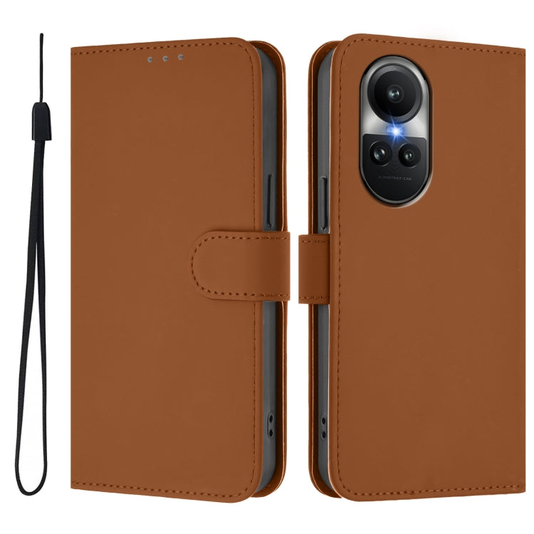 For OPPO Reno10 Global Skin Feel Solid Color Leather Phone Case with Lanyard