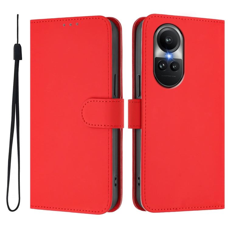 For OPPO Reno10 Global Skin Feel Solid Color Leather Phone Case with Lanyard