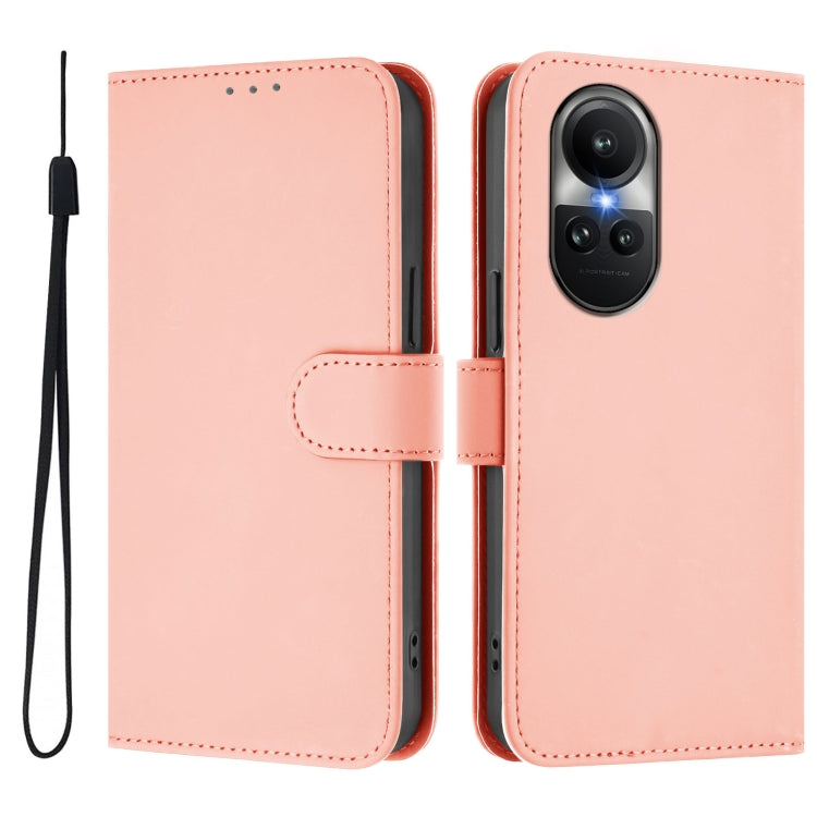 For OPPO Reno10 Global Skin Feel Solid Color Leather Phone Case with Lanyard