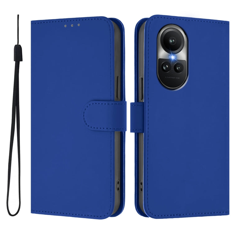 For OPPO Reno10 Global Skin Feel Solid Color Leather Phone Case with Lanyard