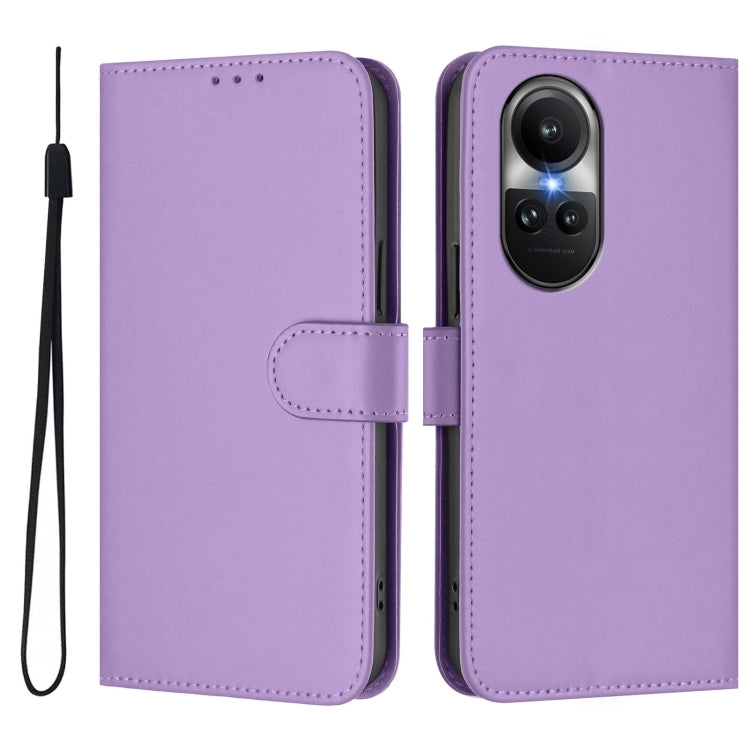 For OPPO Reno10 Global Skin Feel Solid Color Leather Phone Case with Lanyard