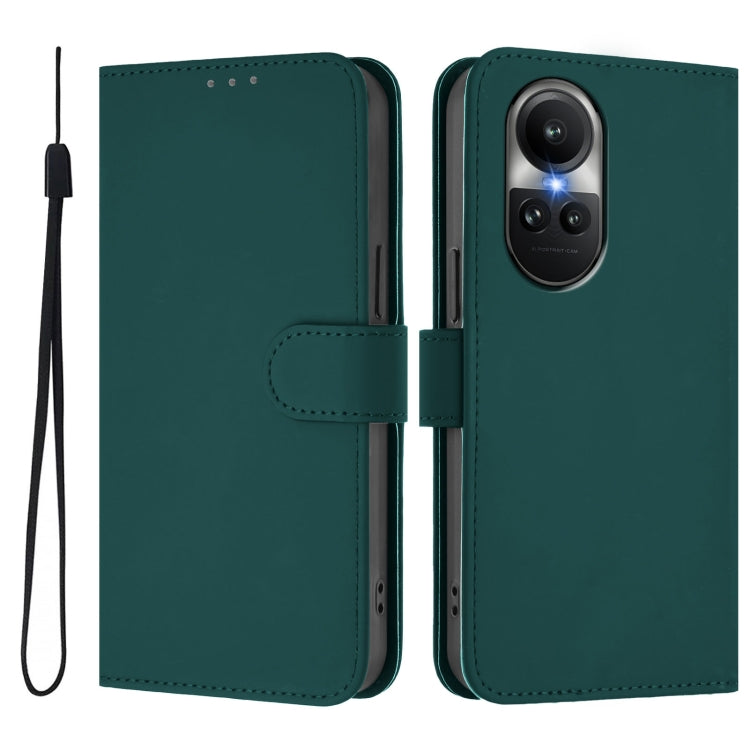 For OPPO Reno10 Global Skin Feel Solid Color Leather Phone Case with Lanyard