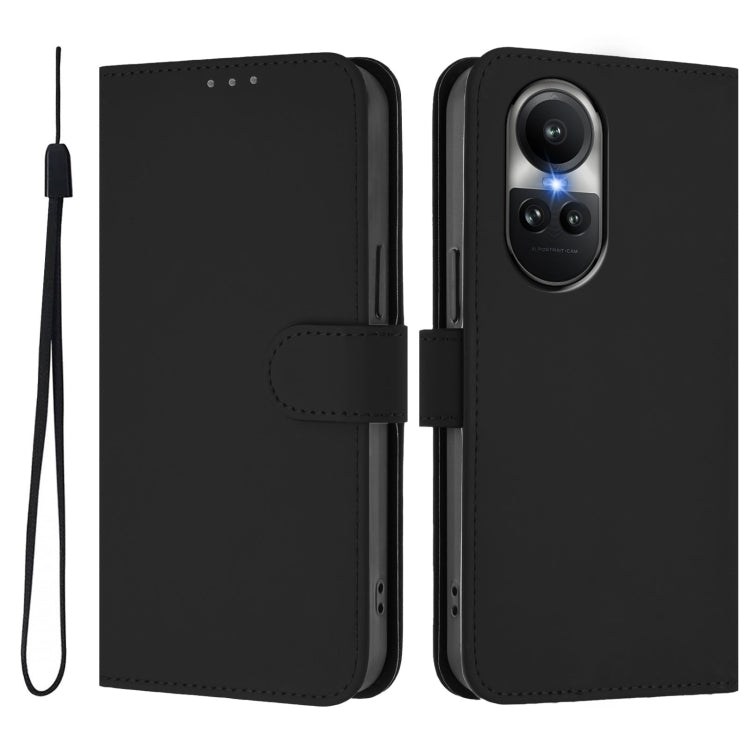 For OPPO Reno10 Global Skin Feel Solid Color Leather Phone Case with Lanyard