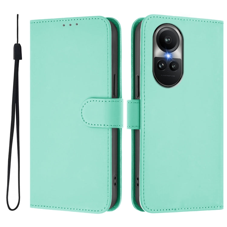 For OPPO Reno10 Global Skin Feel Solid Color Leather Phone Case with Lanyard