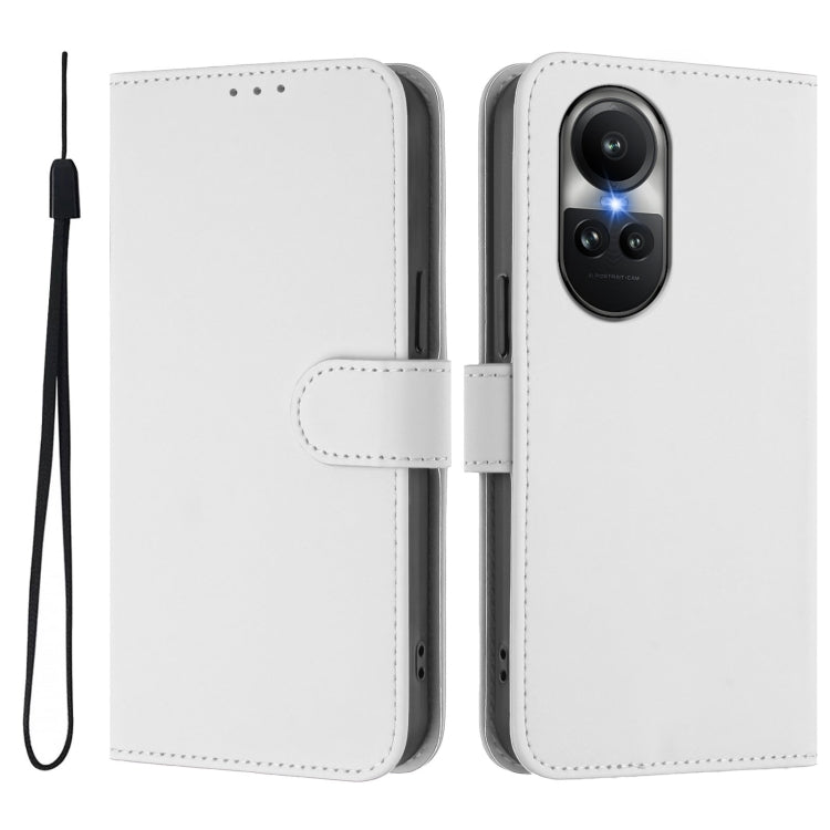 For OPPO Reno10 Global Skin Feel Solid Color Leather Phone Case with Lanyard