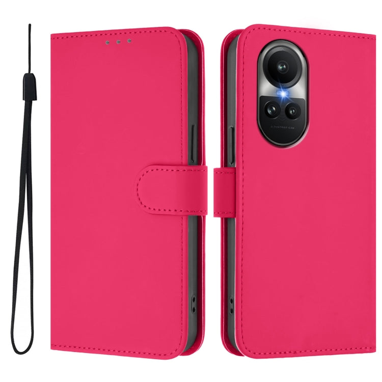 For OPPO Reno10 Global Skin Feel Solid Color Leather Phone Case with Lanyard