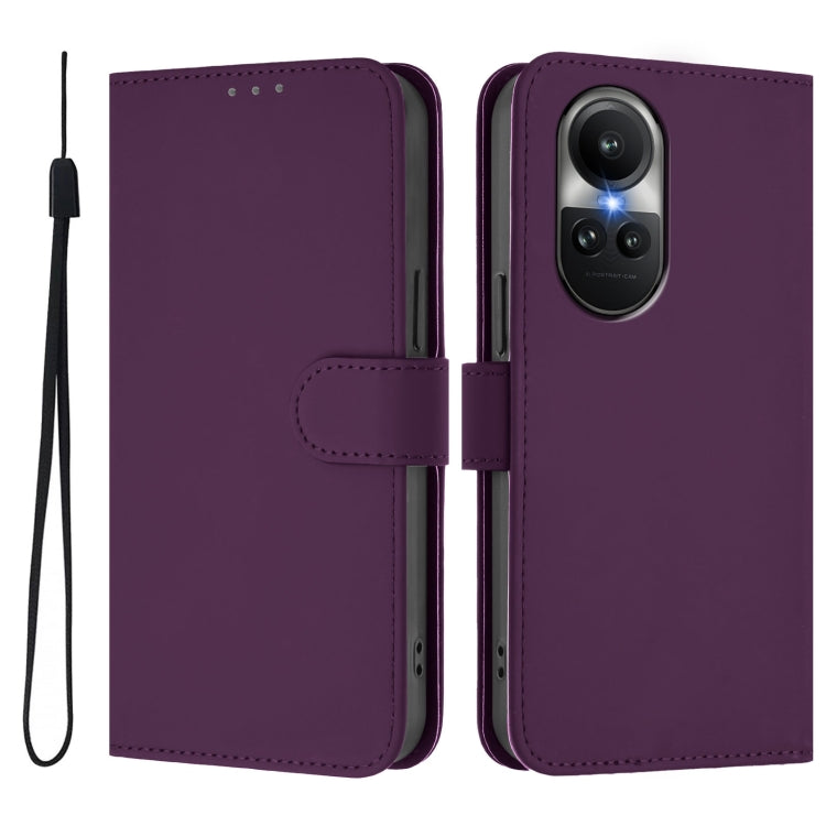 For OPPO Reno10 Global Skin Feel Solid Color Leather Phone Case with Lanyard