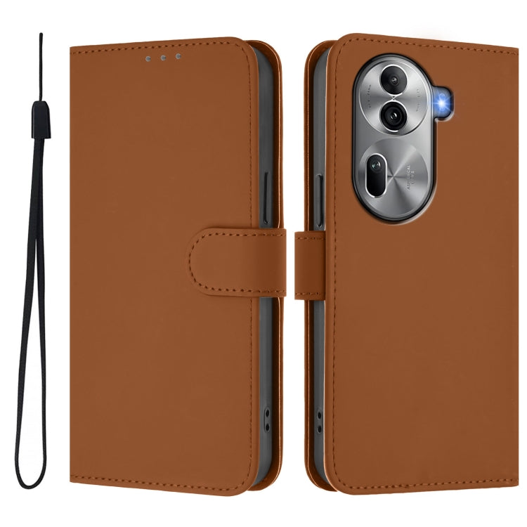 For OPPO Reno11 Pro 5G Global Skin Feel Solid Color Leather Phone Case with Lanyard