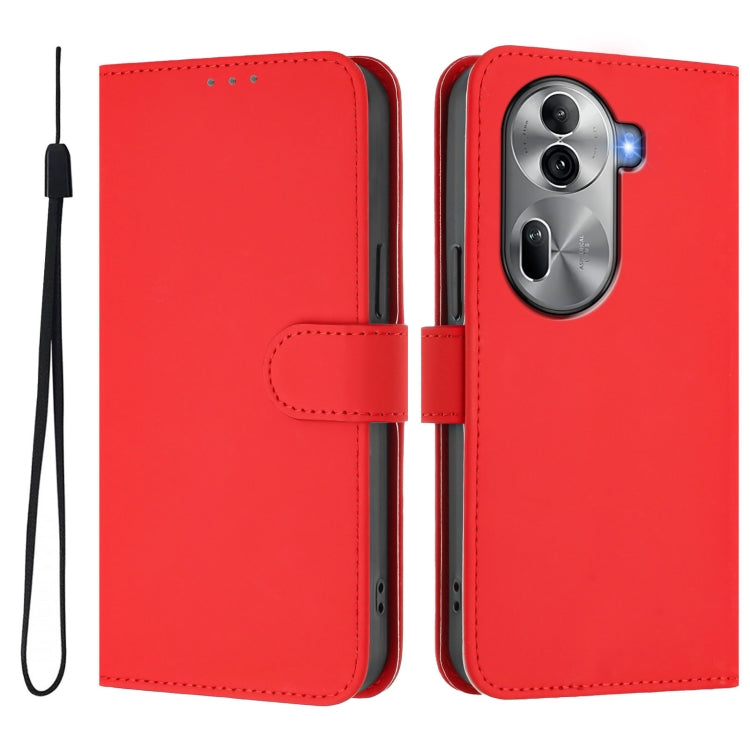 For OPPO Reno11 Pro 5G Global Skin Feel Solid Color Leather Phone Case with Lanyard