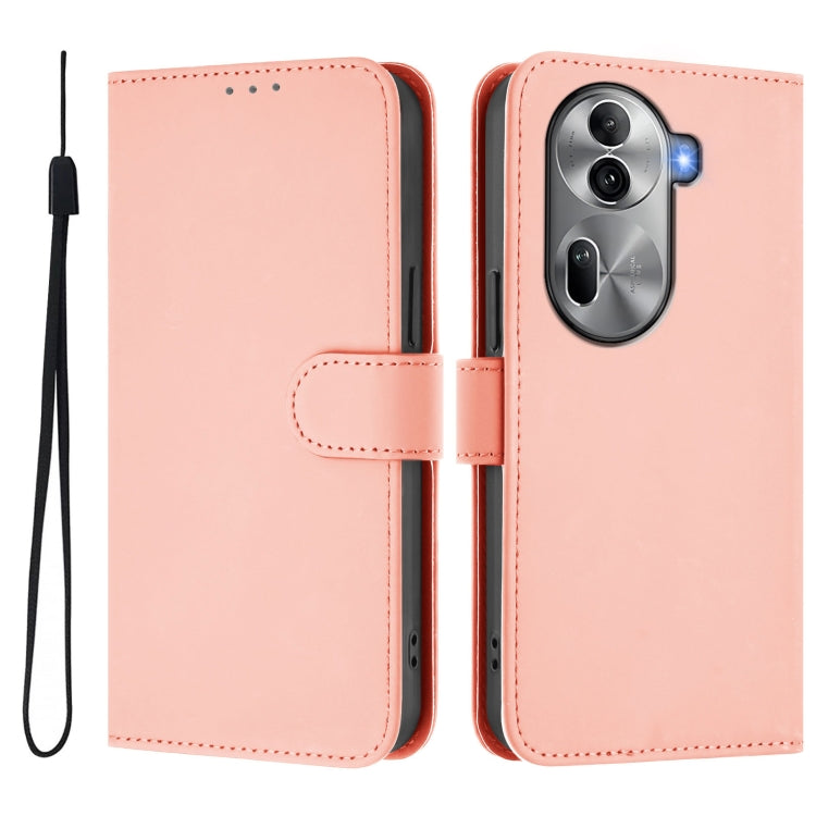 For OPPO Reno11 Pro 5G Global Skin Feel Solid Color Leather Phone Case with Lanyard