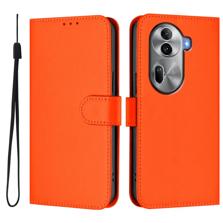 For OPPO Reno11 Pro 5G Global Skin Feel Solid Color Leather Phone Case with Lanyard