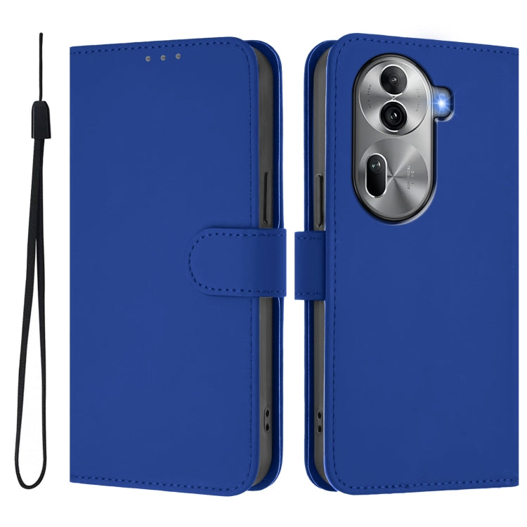 For OPPO Reno11 Pro 5G Global Skin Feel Solid Color Leather Phone Case with Lanyard