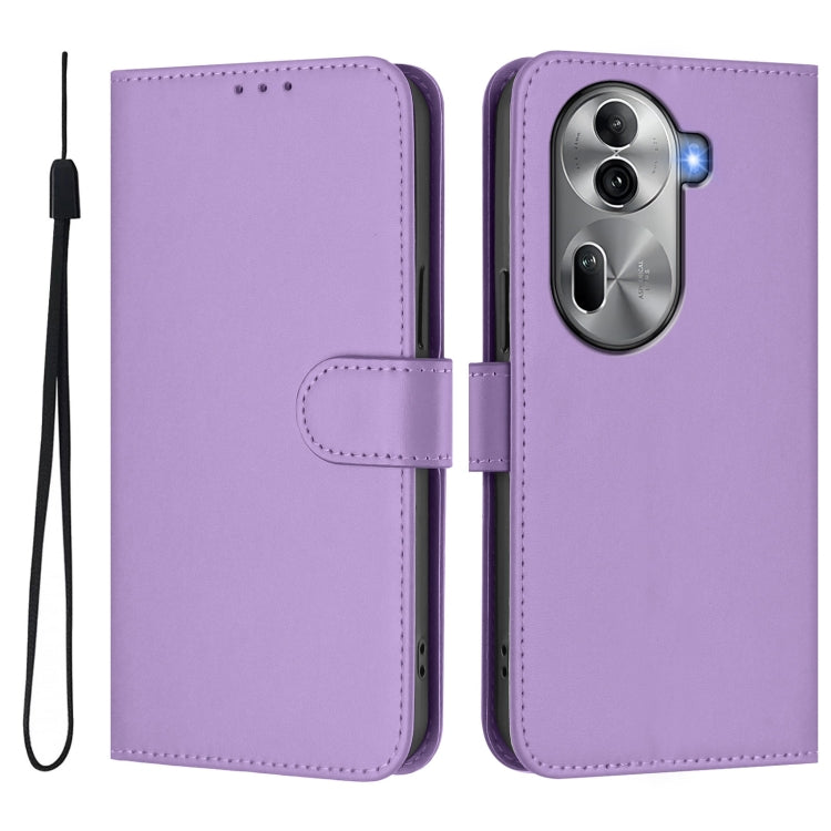For OPPO Reno11 Pro 5G Global Skin Feel Solid Color Leather Phone Case with Lanyard