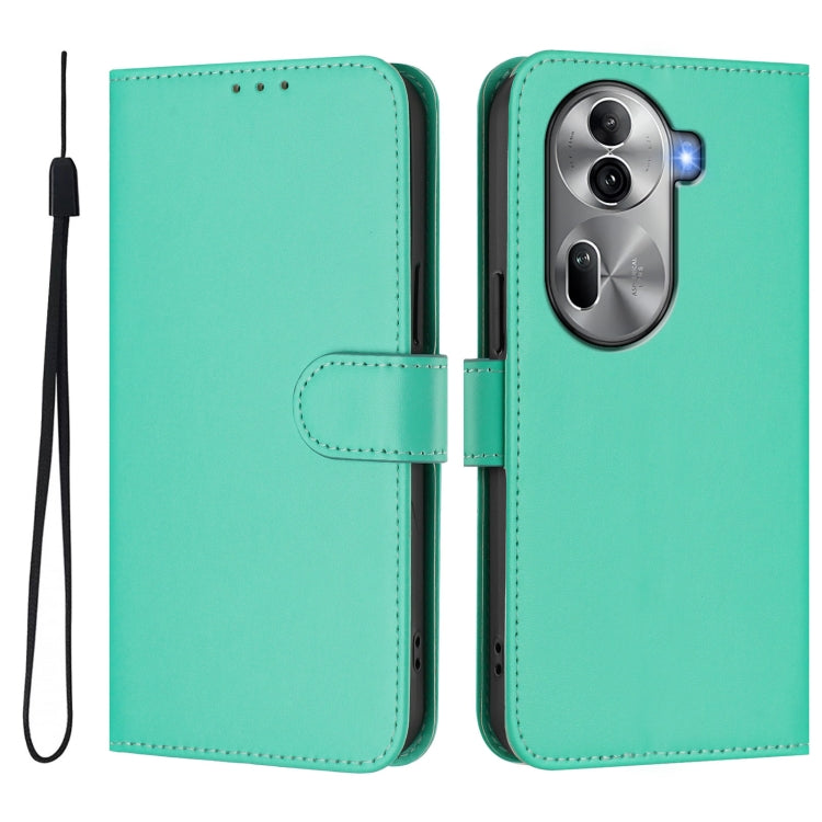 For OPPO Reno11 Pro 5G Global Skin Feel Solid Color Leather Phone Case with Lanyard