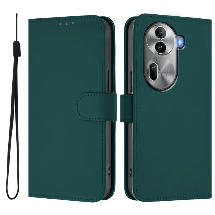 For OPPO Reno11 Pro 5G Global Skin Feel Solid Color Leather Phone Case with Lanyard