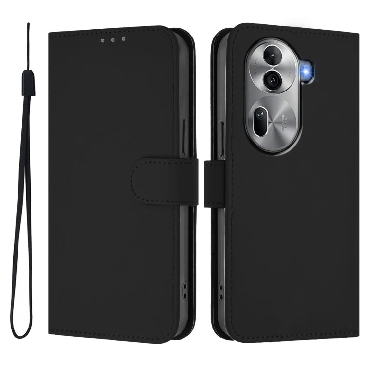 For OPPO Reno11 Pro 5G Global Skin Feel Solid Color Leather Phone Case with Lanyard