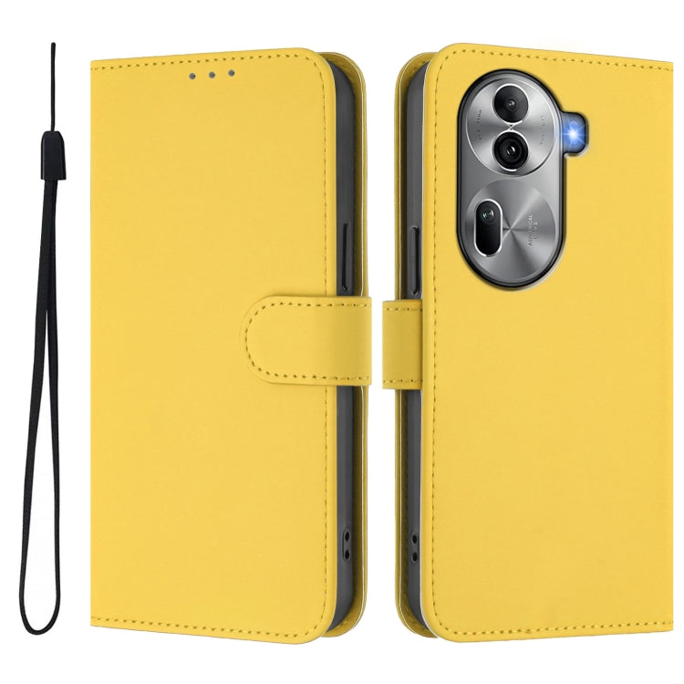 For OPPO Reno11 Pro 5G Global Skin Feel Solid Color Leather Phone Case with Lanyard