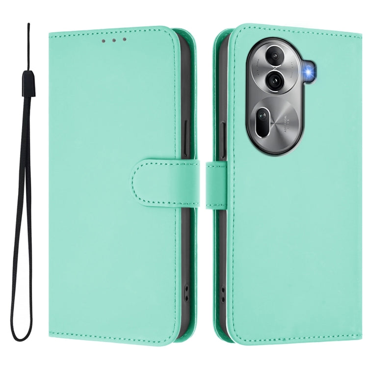 For OPPO Reno11 Pro 5G Global Skin Feel Solid Color Leather Phone Case with Lanyard