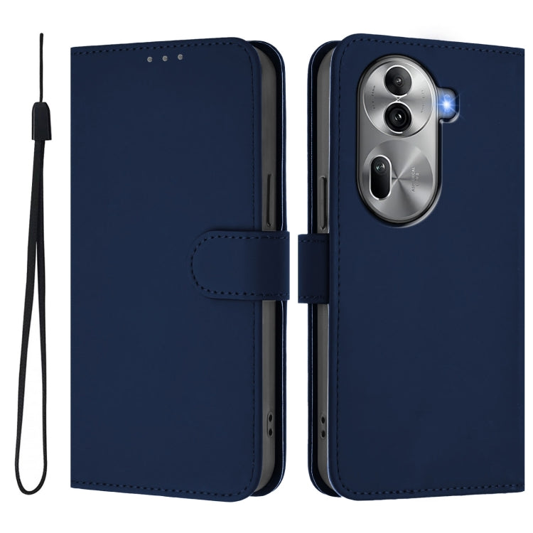 For OPPO Reno11 Pro 5G Global Skin Feel Solid Color Leather Phone Case with Lanyard