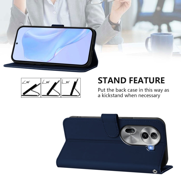 For OPPO Reno11 Pro 5G Global Skin Feel Solid Color Leather Phone Case with Lanyard