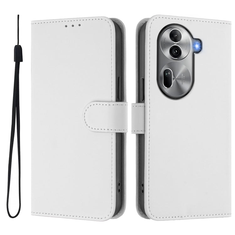 For OPPO Reno11 Pro 5G Global Skin Feel Solid Color Leather Phone Case with Lanyard
