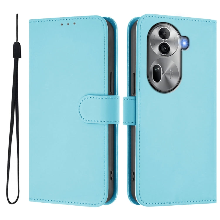 For OPPO Reno11 Pro 5G Global Skin Feel Solid Color Leather Phone Case with Lanyard