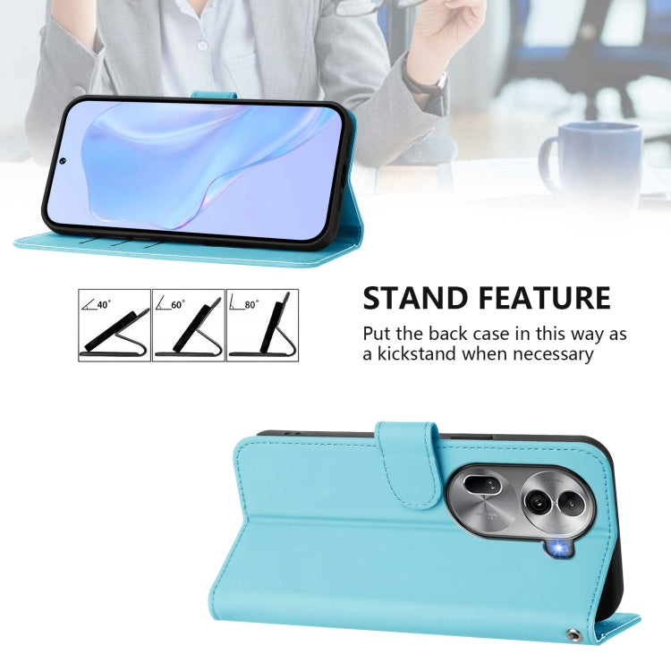 For OPPO Reno11 Pro 5G Global Skin Feel Solid Color Leather Phone Case with Lanyard