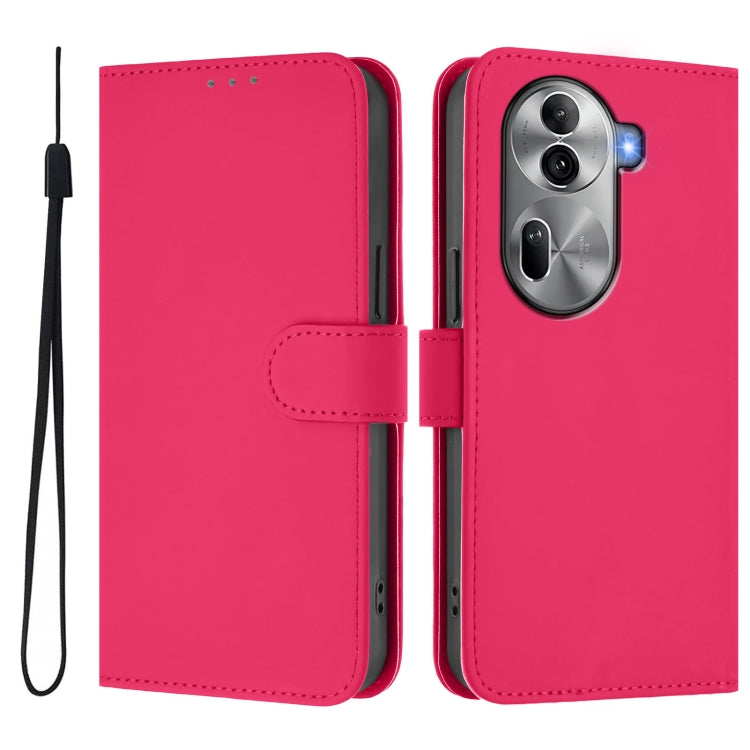 For OPPO Reno11 Pro 5G Global Skin Feel Solid Color Leather Phone Case with Lanyard