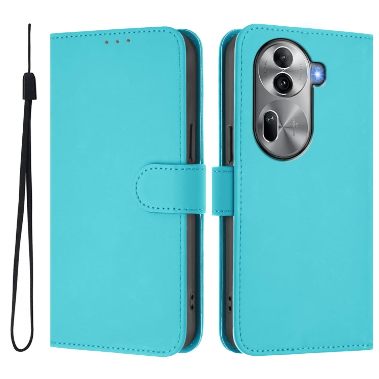 For OPPO Reno11 Pro 5G Global Skin Feel Solid Color Leather Phone Case with Lanyard