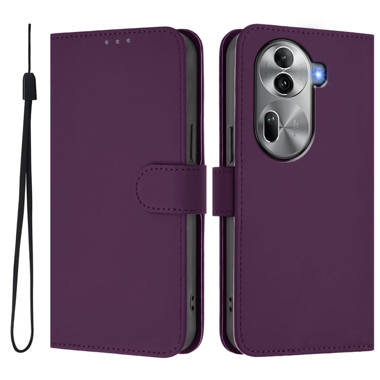 For OPPO Reno11 Pro 5G Global Skin Feel Solid Color Leather Phone Case with Lanyard