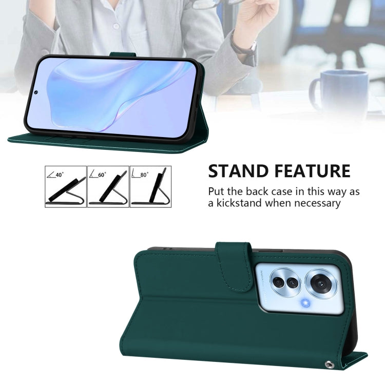 For OPPO Reno11 F 5G Global Skin Feel Solid Color Leather Phone Case with Lanyard