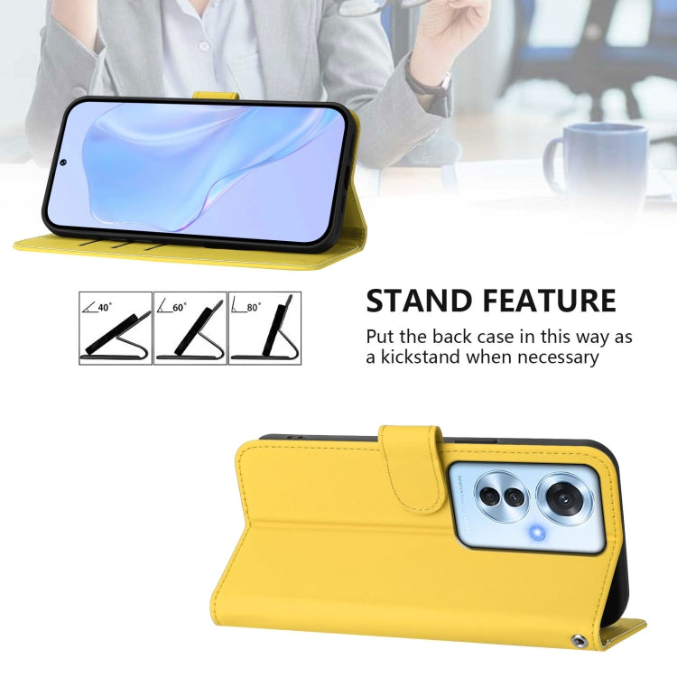 For OPPO Reno11 F 5G Global Skin Feel Solid Color Leather Phone Case with Lanyard