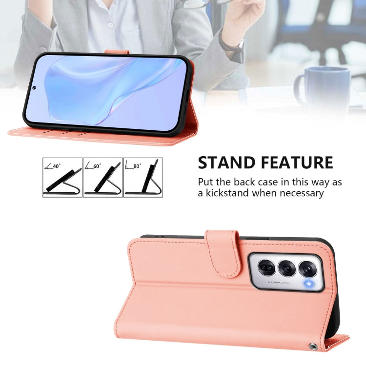 For OPPO Reno12 5G Global Skin Feel Solid Color Leather Phone Case with Lanyard