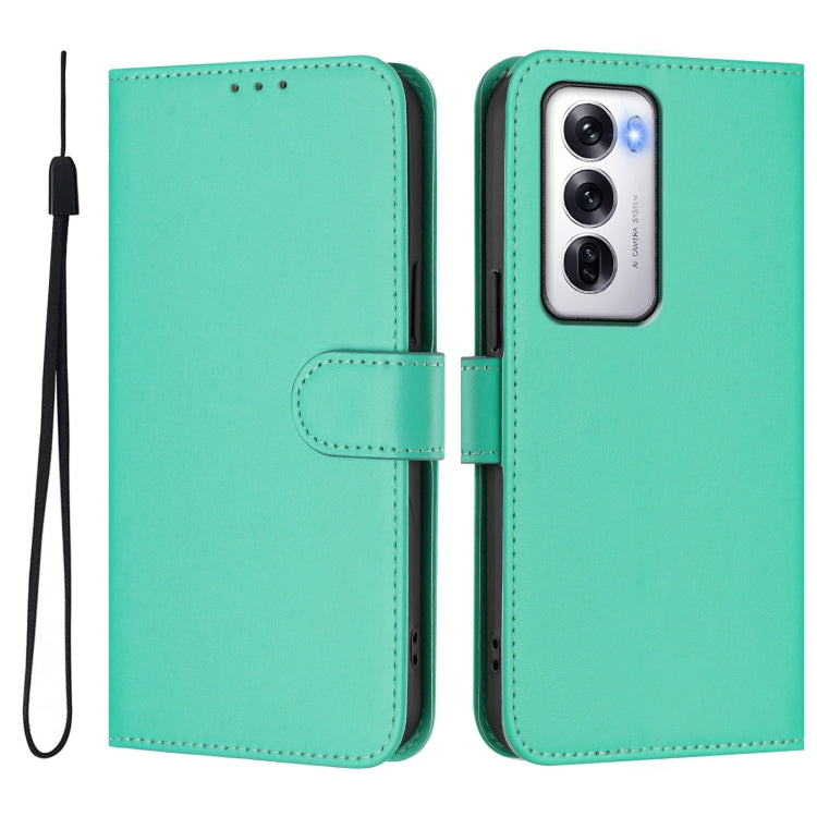 For OPPO Reno12 5G Global Skin Feel Solid Color Leather Phone Case with Lanyard