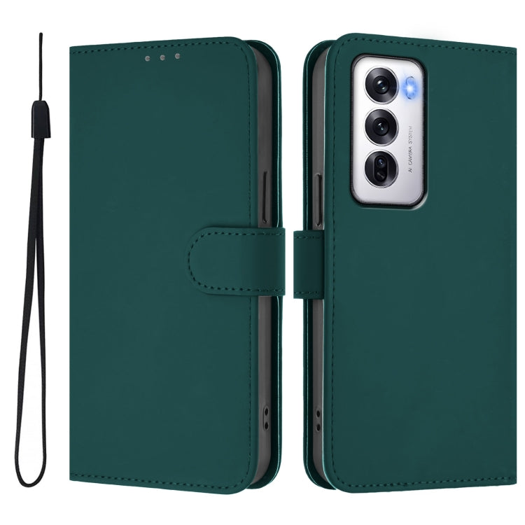 For OPPO Reno12 5G Global Skin Feel Solid Color Leather Phone Case with Lanyard
