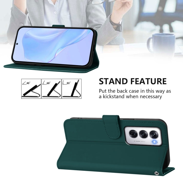 For OPPO Reno12 5G Global Skin Feel Solid Color Leather Phone Case with Lanyard