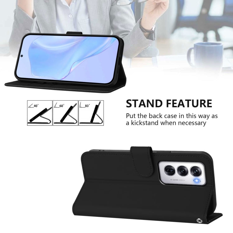 For OPPO Reno12 5G Global Skin Feel Solid Color Leather Phone Case with Lanyard