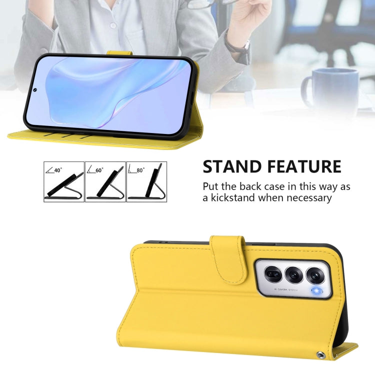 For OPPO Reno12 5G Global Skin Feel Solid Color Leather Phone Case with Lanyard