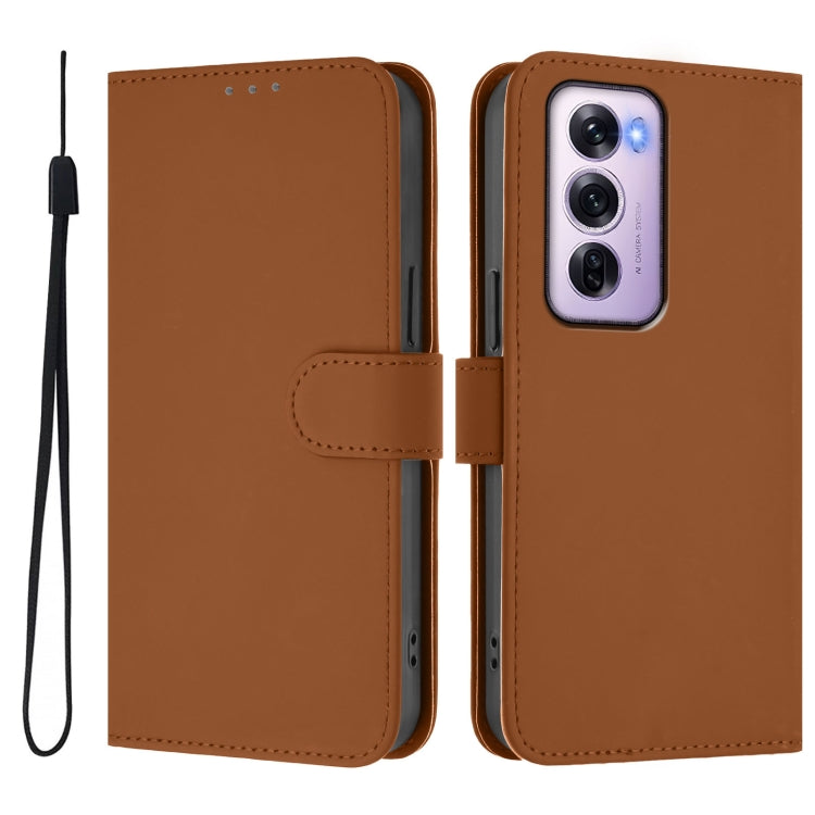 For OPPO Reno12 Pro 5G Global Skin Feel Solid Color Leather Phone Case with Lanyard