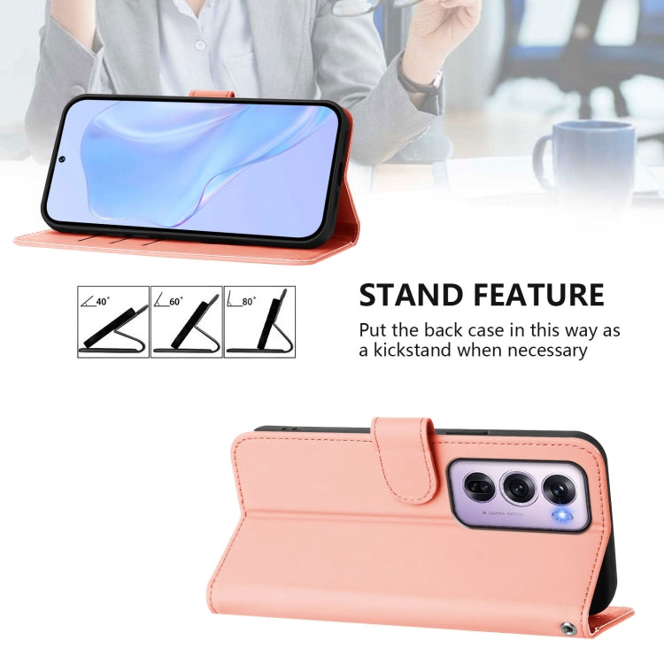 For OPPO Reno12 Pro 5G Global Skin Feel Solid Color Leather Phone Case with Lanyard