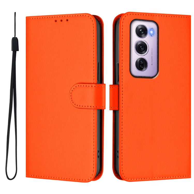 For OPPO Reno12 Pro 5G Global Skin Feel Solid Color Leather Phone Case with Lanyard