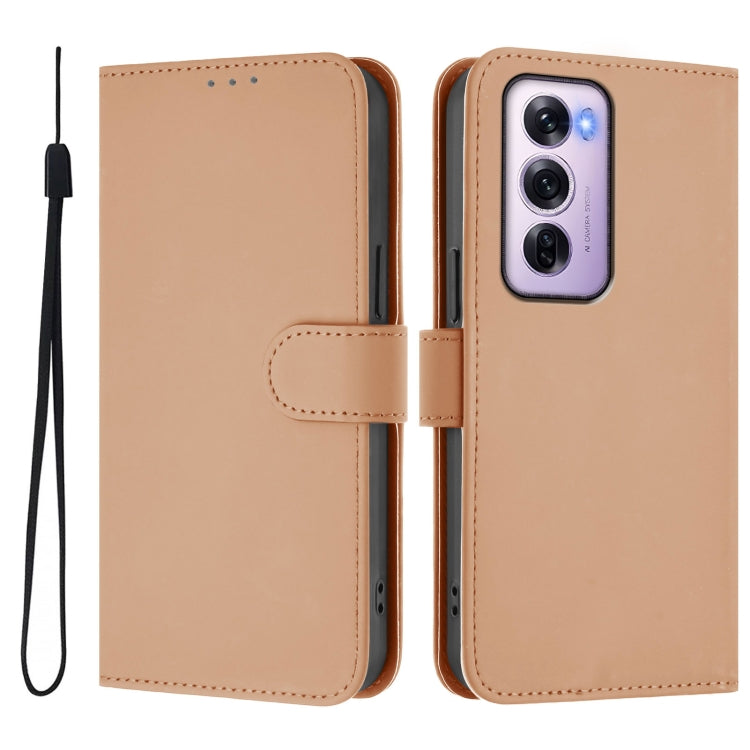 For OPPO Reno12 Pro 5G Global Skin Feel Solid Color Leather Phone Case with Lanyard