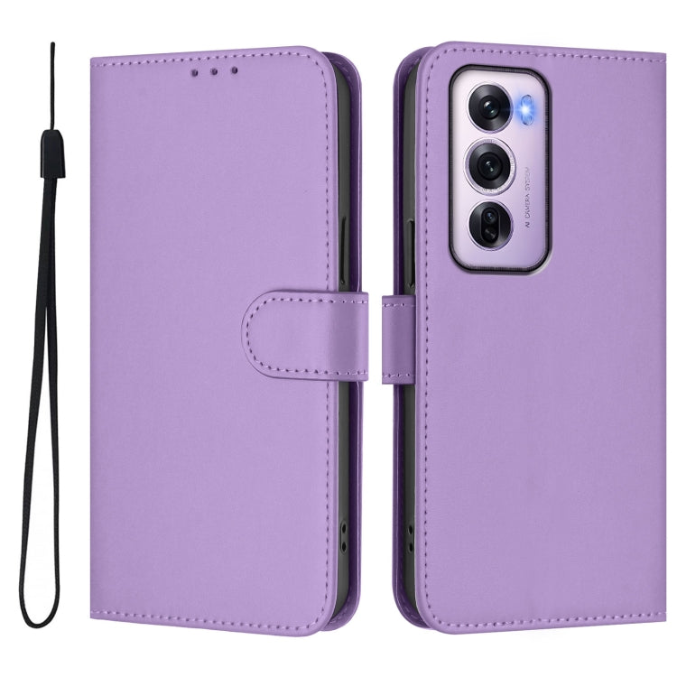For OPPO Reno12 Pro 5G Global Skin Feel Solid Color Leather Phone Case with Lanyard