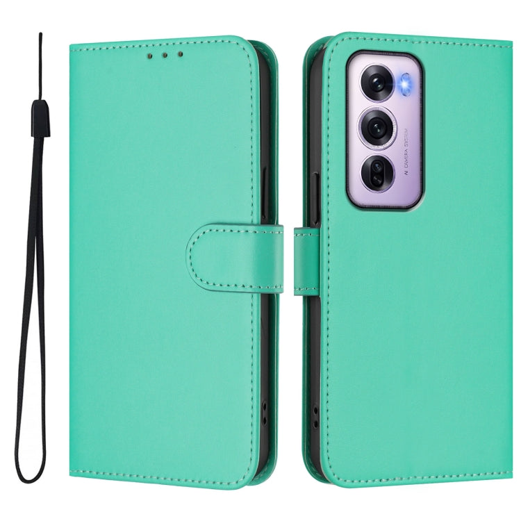 For OPPO Reno12 Pro 5G Global Skin Feel Solid Color Leather Phone Case with Lanyard