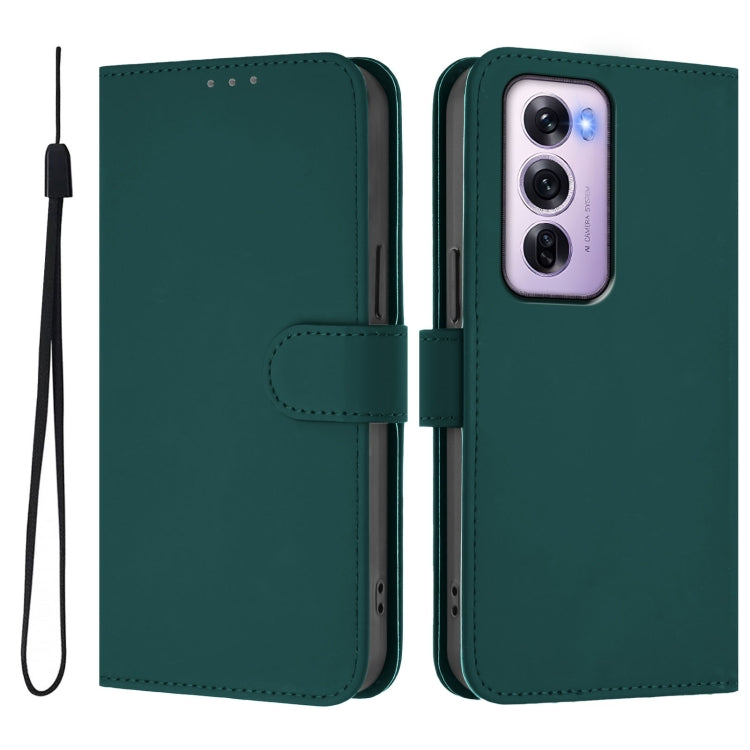 For OPPO Reno12 Pro 5G Global Skin Feel Solid Color Leather Phone Case with Lanyard